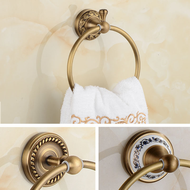 Antique towel ring punch-free European copper towel ring powder room retro towel rack ring European towel hanging ring