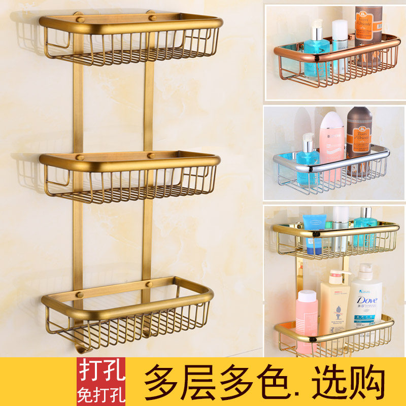 Bathroom racks without punching all copper shampoo to put things on the shelf cosmetic storage shelf golden 3 layers