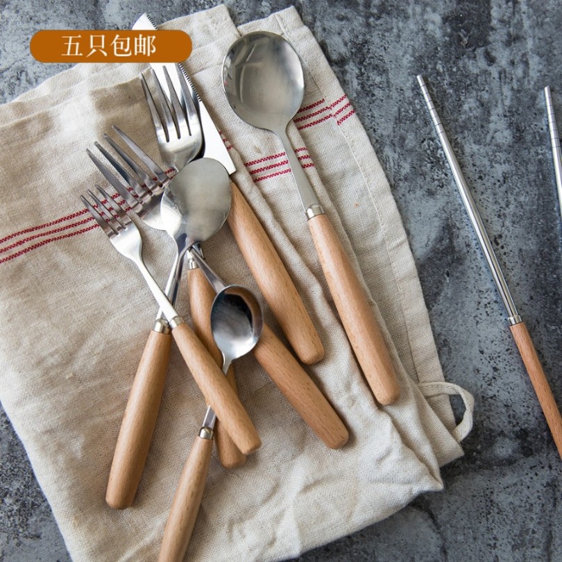Day Style Portable Cutlery Wooden Handle Spoon Home Cutlery Cutlery Wooden Handle Chopstick Fork Fruit Fork