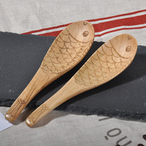 Day-style small soup spoon and wind woody carving chestnut wood fish type stirring spoon rice spoon Cartoon Wooden Spoon Hotel Dining Spoon