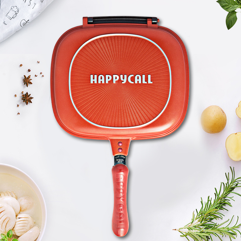 South Korea imported HAPPYCALL double-sided frying pan air pressure non-stick pan pan plus steak stripe pan frying fish