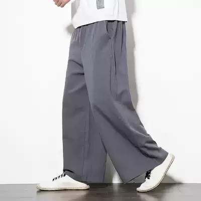 Chinese style men's linen pants loose cotton and linen wide pants Retro large size harem pants spring and summer straight men's pants