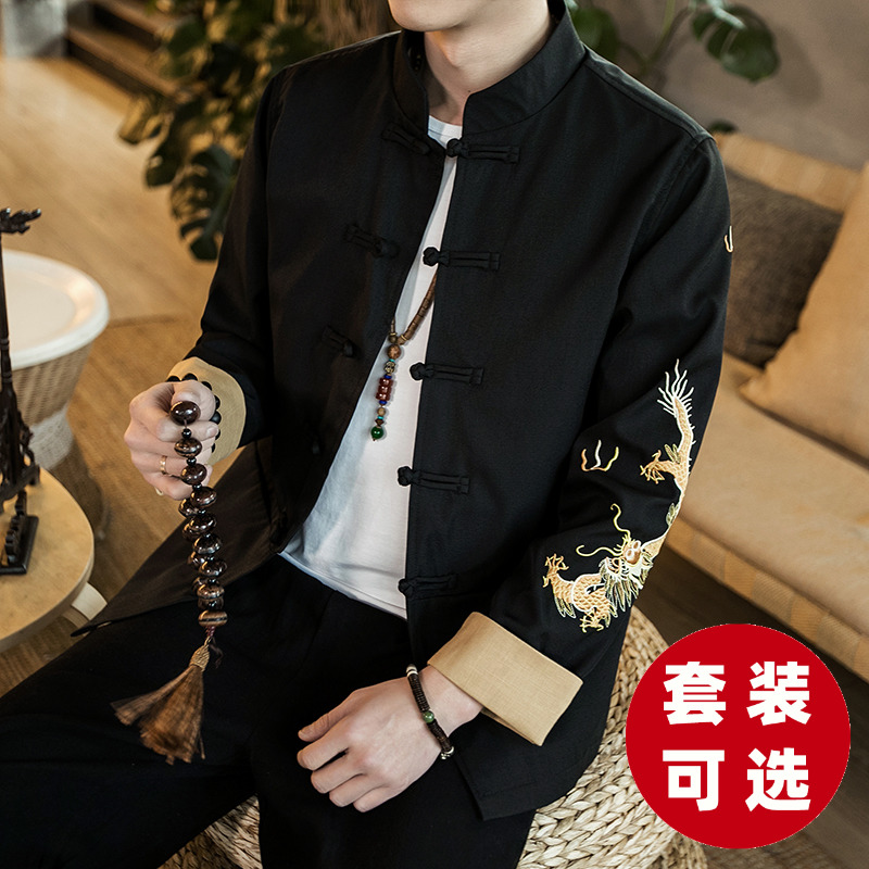 Chinese Tang suit suit Han suit Chinese style men's clothing Lay Shi Ancient style Zen suit Ancient suit Tide brand jacket Retro tunic