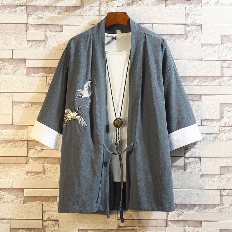 Chinese Tang Suit Embroidery Modified Hanfu Chinese Style Men's Clothing Linen Cloak Ethnic Robe Summer Ancient Costume Cotton and Linen Long Shirt Chinese Tang Suit Embroidery Modified Hanfu Chinese Style Men's Clothing Linen Cloak Ethnic Robe Summer Ancient Costume Cotton and Linen Long Shirt
