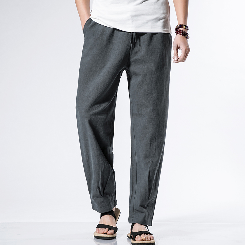 Linen casual pants Chinese Wind loose broadlegged pants men's cotton linen pants big size Fat son Harun Pants Summer Light Cage Pants