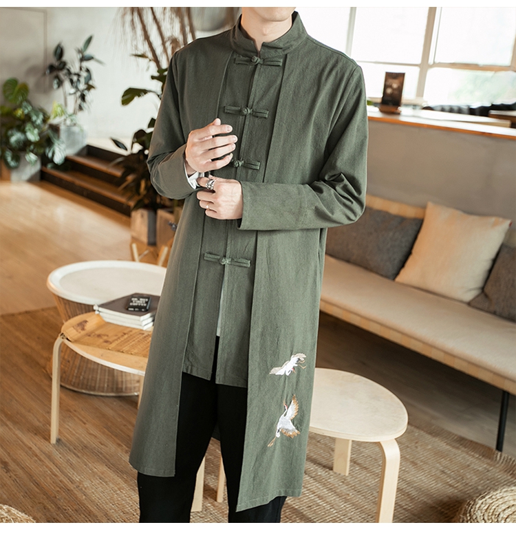 Trung quốc Tang phù hợp với Hanfu Trung Quốc phong cách của nam giới linen dài tay áo khoác mùa xuân và mùa thu trang phục dân tộc thanh niên lay gown