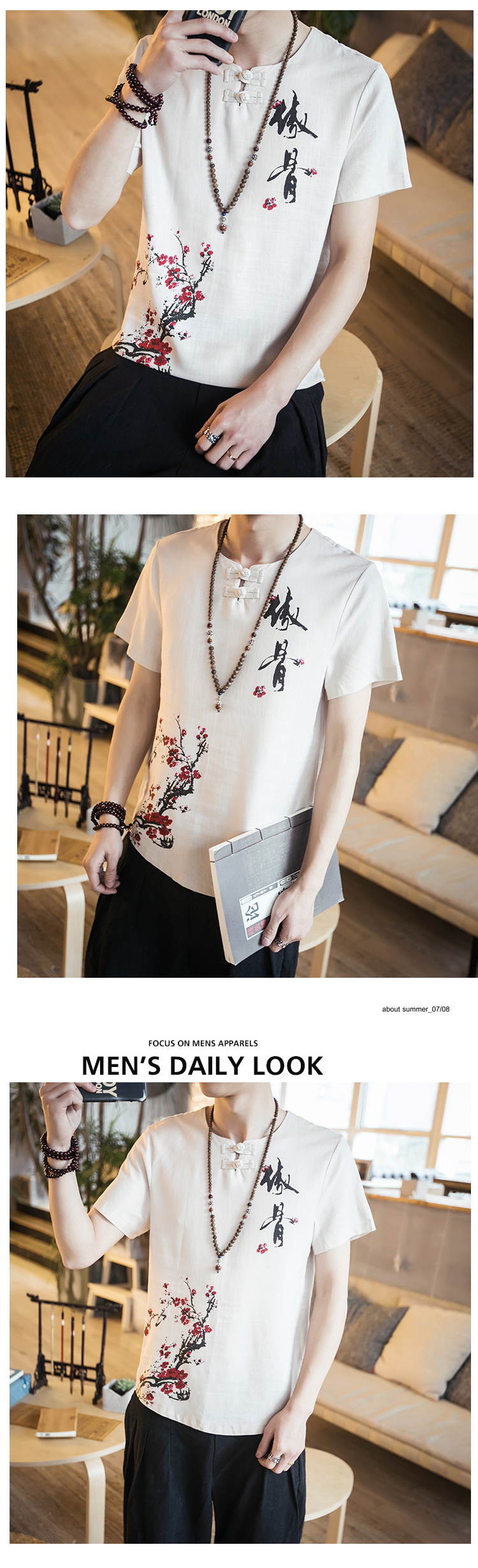 Trung quốc Tang phù hợp với Hanfu Trung Quốc phong cách của nam giới retro loose linen T-Shirt mùa hè trang phục dân tộc thanh niên cotton ngắn tay áo