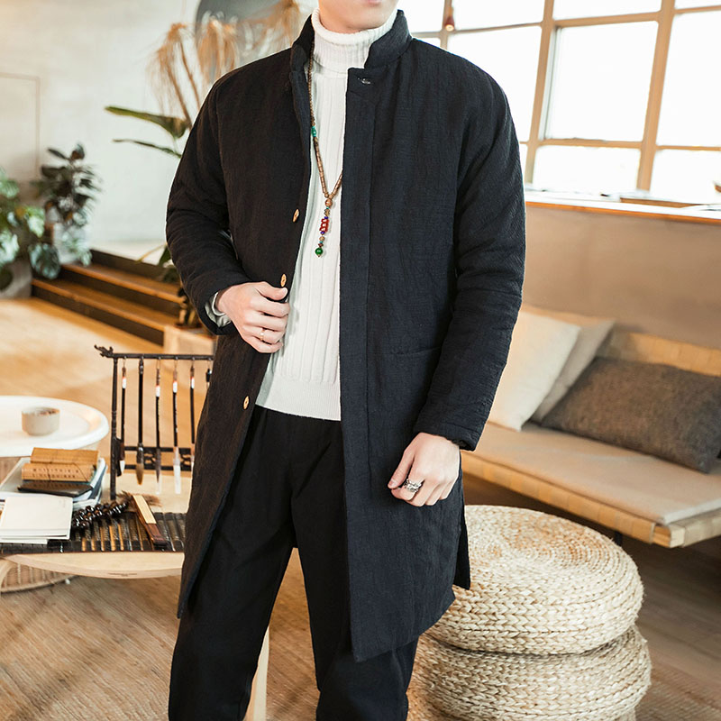 Chinese style Tang suit Chinese wind men's clothing retro medium long version thickened cotton coat jacket winter cotton suit ethnic large size cotton padded jacket