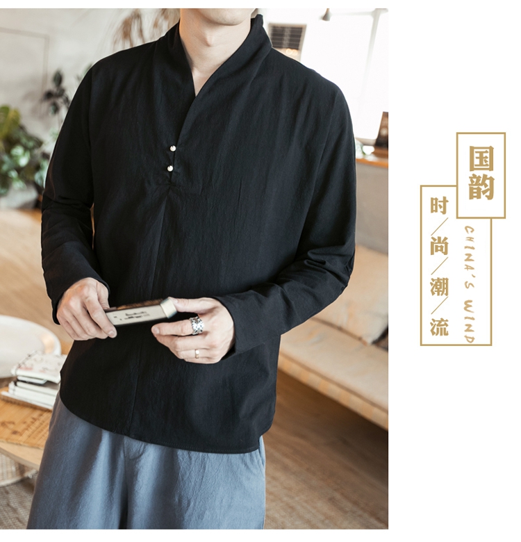 Bộ đồ Trung Quốc cải tiến Hanfu Quần áo nam phong cách Trung Quốc đặt áo sơ mi retro mùa xuân và mùa thu quốc phục thanh niên tay dài quần kaki nam