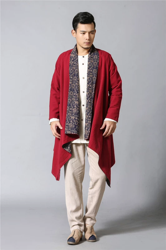 Bộ đồ Trung Quốc Tang Hanfu Kiểu Trung Quốc cotton nam và áo khoác dài tay mùa thu quốc phục thanh niên