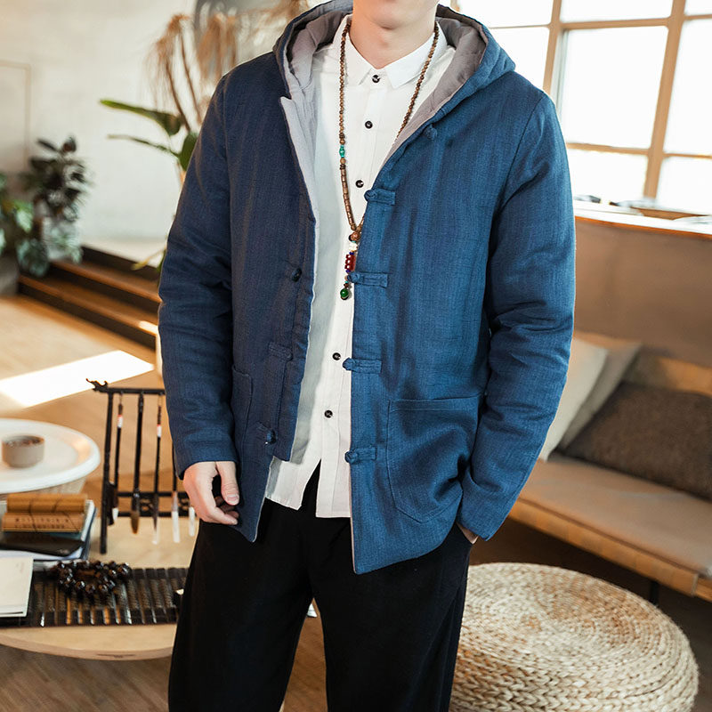 Chinese style Tang suit Chinese wind men's clothing retro thickened disc buckle Even cap men's cotton coat jacket Winter national wind cotton padded jacket