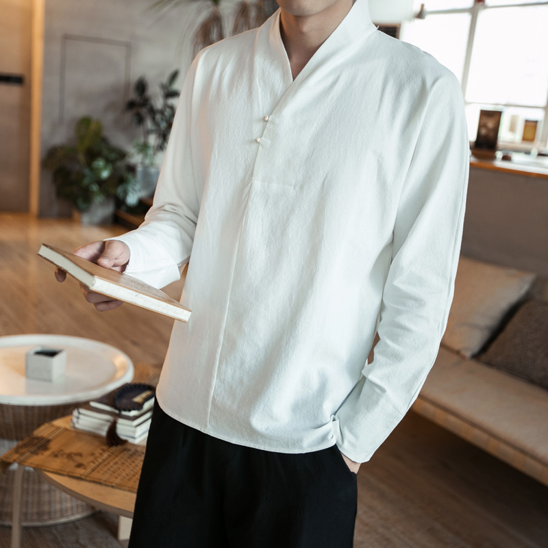 Chinese Tang clothing improved Hanfu Chinese style men's clothing Lay Shi retro shirt Spring and Autumn national clothing youth long sleeve