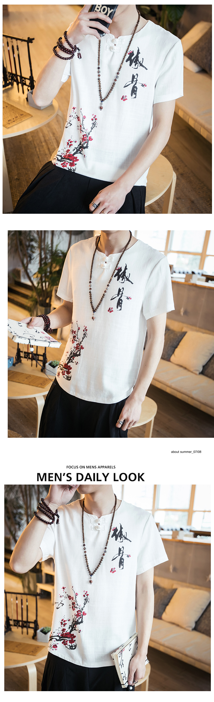 Trung quốc Tang phù hợp với Hanfu Trung Quốc phong cách của nam giới retro loose linen T-Shirt mùa hè trang phục dân tộc thanh niên cotton ngắn tay áo