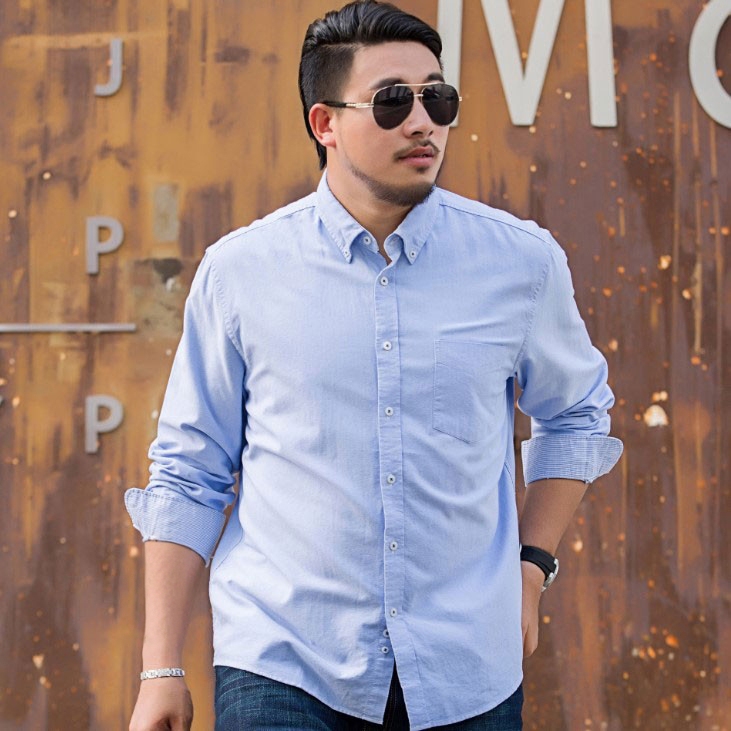 Fat Man's Loose and Simple Oxford Cotton Long-Sleeved Shirt for Men, Plus Size, Slimming, Business Casual, Anti-Wrinkle Shirt