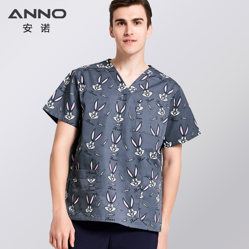 Anno ANNO surgical gown T C blended printing short-sleeved breathable male and female doctor nurse uniform overalls uniform suit