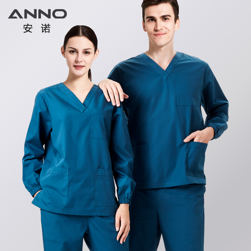 Anno ANNO SURGERY SUIT LONG SLEEVE V COLLAR WORKOUT DOCTOR NURSE UNIFORMED CLEAN HOUSE WORKING SECLUSION MEN AND WOMEN
