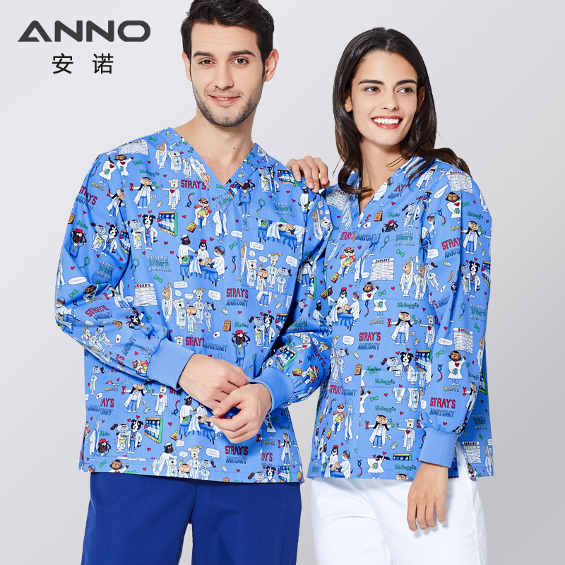 ANNO ANNO Winter Long sleeve printed hand wash suit Hospital Pediatric Dental clinic work uniform Unisex