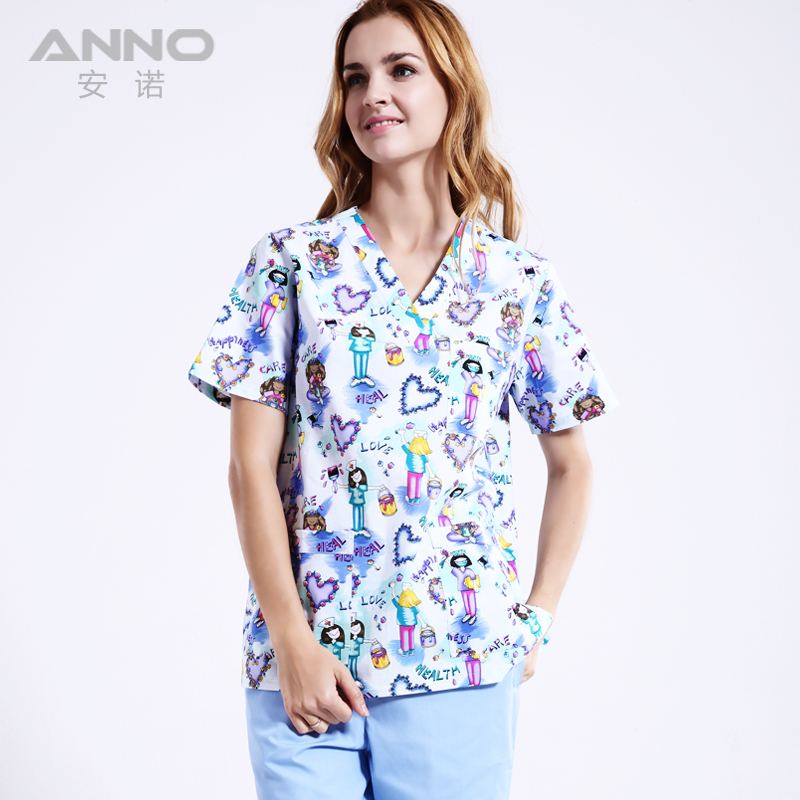 Anno hand washing clothes Pet Doctor Nurse work medical uniform brush hand clothes T C blend printing small protection for men and women