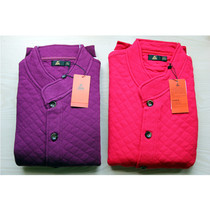 Hailin cardigan middle-aged and elderly womens thermal underwear three-layer warm quilted cardigan thickened cotton top winter stand-up collar