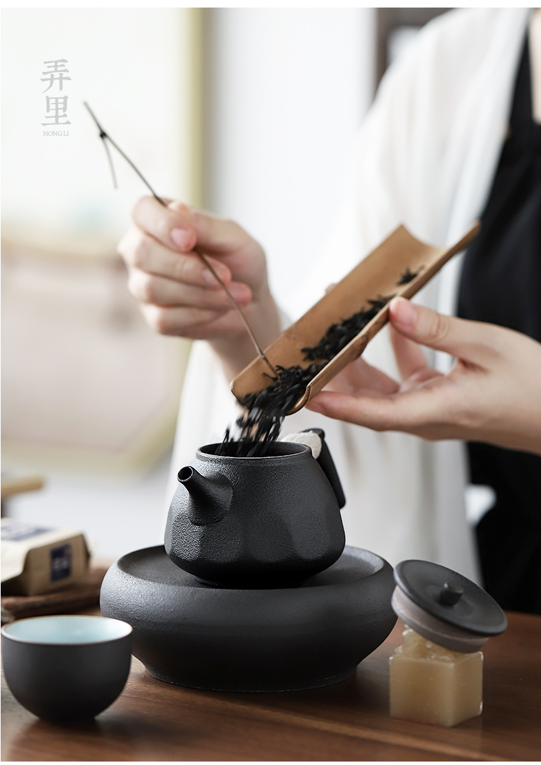 The Get | in Japanese kung fu tea set tea tray of a complete set of household ceramic cups coarse pottery, black pottery teapot gift boxes