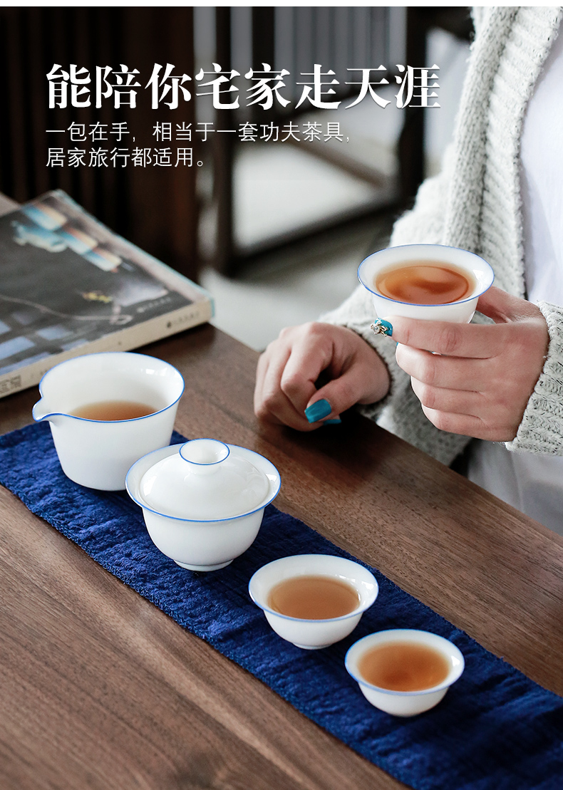 Tureen travel to crack a pot of three han white porcelain tea set kung fu suit portable package outdoors travel home