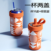 High value thermos cup with straw female portable cup men men coffee cup accompanying students 316 stainless steel