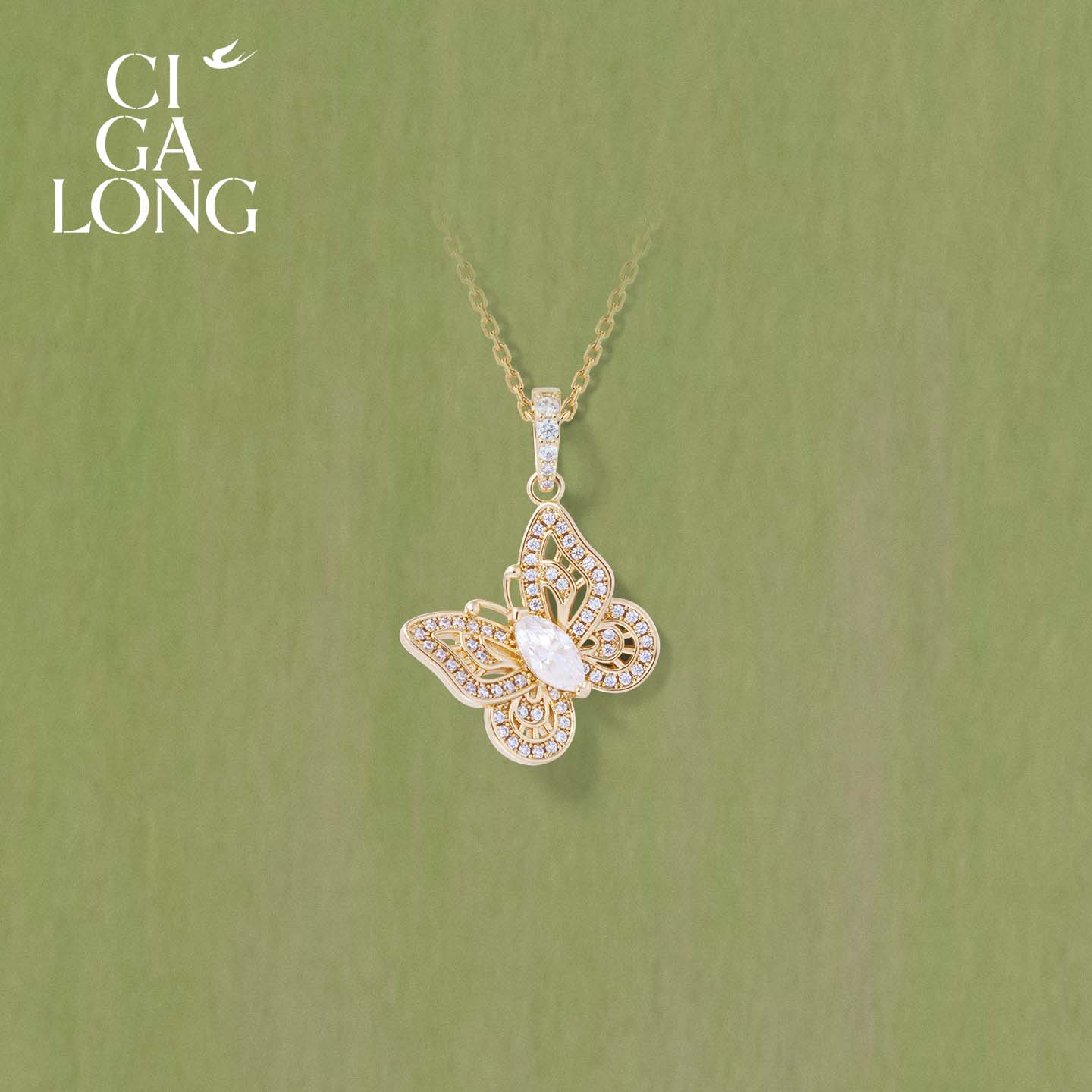 New product purchase coupons CIGALONG Long Zijia Double Shadow Butterfly Flash Crystal Synthetic Moissanite Necklace Earrings Stud Ring