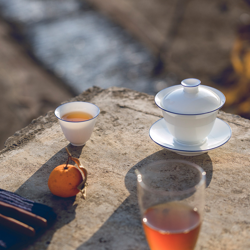 Sweet white only three tureen dehua white porcelain tea set manual thin foetus tea cups ceramic kung fu tea bowl suit