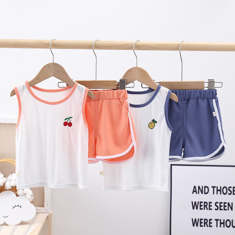 Summer Clothing Vest Suit Children Ice Silk Shorts Sports Section Boy Girl Girl Baby Sleeveless Two Sets