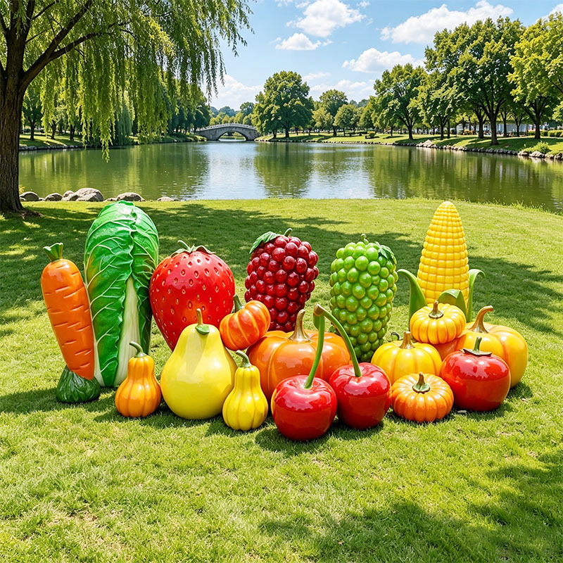 Fiberglass Outdoor Artificial Fruit and Vegetable Floor-Standing Ornaments, Large Pumpkin, Strawberry, and Cabbage Sculptures, Farm Decorations