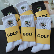 3 pairs of GOLF socks mens middle tube cotton socks trend ins little Angel embroidery mens and womens socks white sports basketball socks