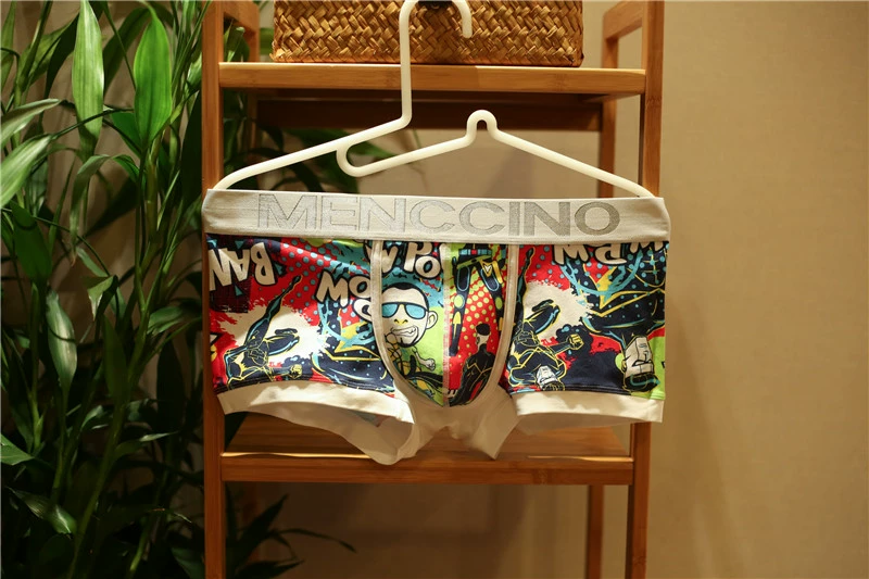 Quần lót nam 2 mảnh tóm tắt phim hoạt hình graffiti boxer cotton eo thấp gợi cảm thoải mái đồ lót nam