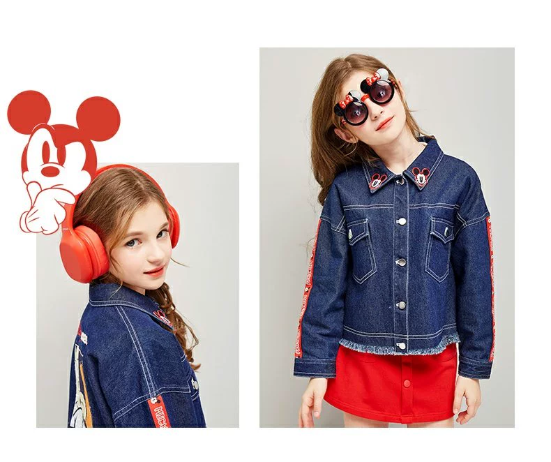 Quần áo trẻ em Desha lớn cô gái 2020 mùa xuân mới Disney chung Mickey chuột áo khoác denim áo khoác trẻ em Mickey - Áo khoác