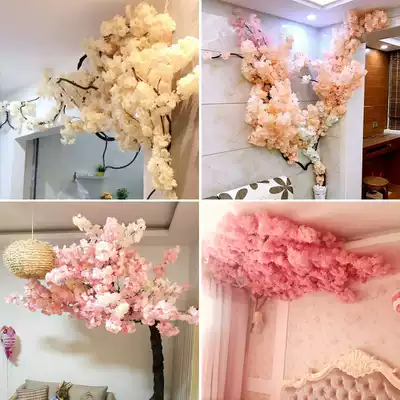 Simulation cherry blossom tree wedding cherry blossom branch large fake tree net red wall living room indoor suspended ceiling fake flower pipe decoration