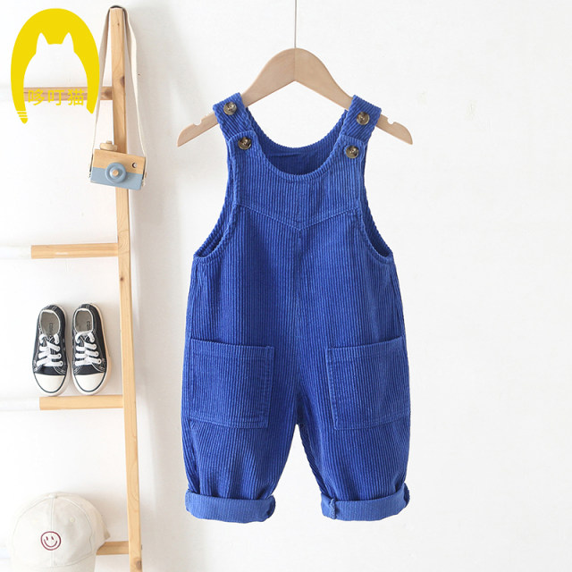 Baby overalls corduroy boys and girls overalls spring and autumn children's jumpsuit open file pants baby big pp pants