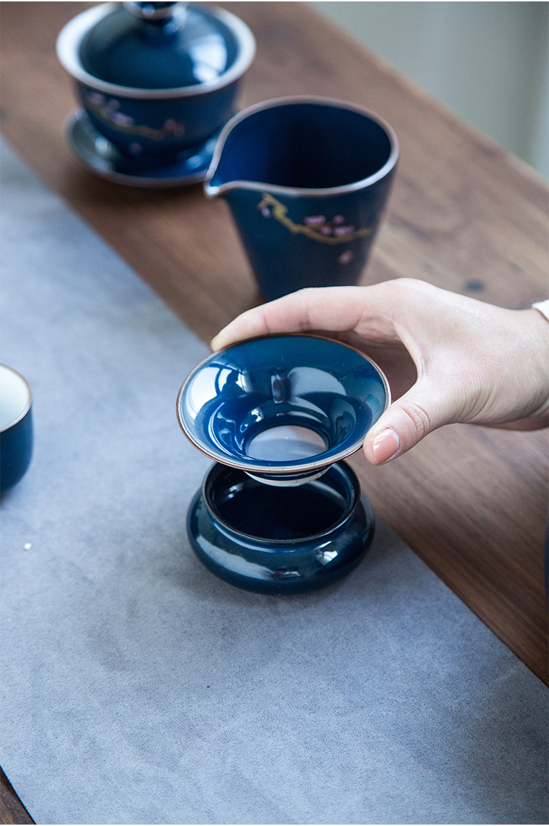 ZhuoYuJi blue creative kung fu tea set of ceramic tea pot of 6 gentleman accessories tea caddy fixings office home