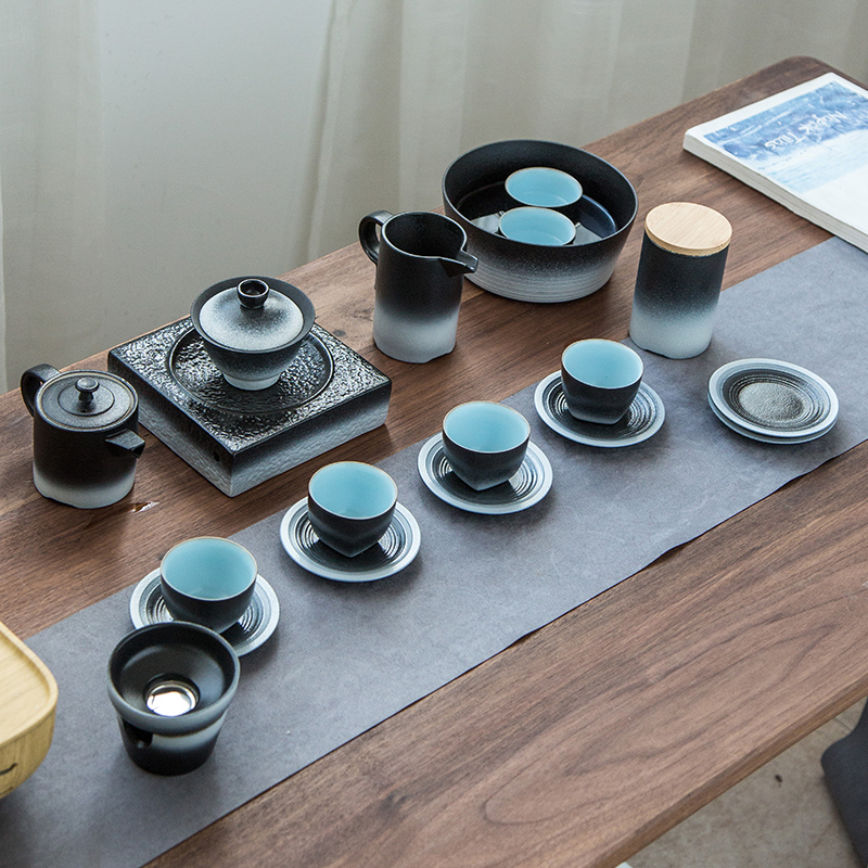 Zhuo royal kung fu tea set of black suit Japanese office creative household contracted gradient tureen cup tea saucer