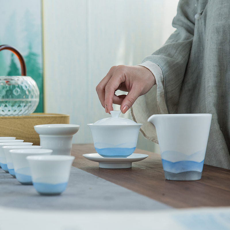 Zhuo royal creative kung fu tea set hand made white porcelain tea sample tea cup GaiWanCha sea office household contracted