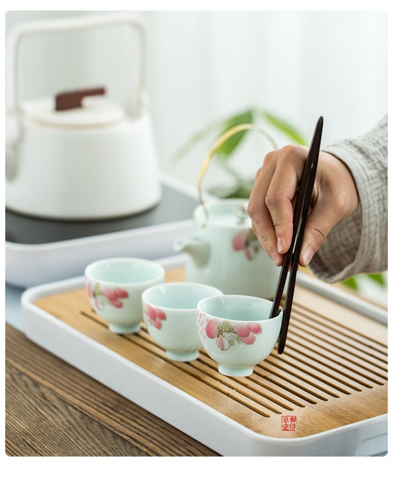 Zhuo imperial tea six gentleman ebony household kung fu tea ChaGa knife spoon tea tray was furnishing articles ceramic tea set with parts
