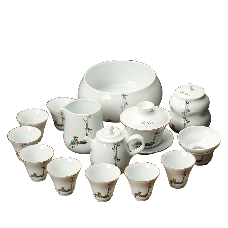 Zhuo royal kung fu tea set dehua white porcelain tea art ceramic teapot cup China office of a complete set of