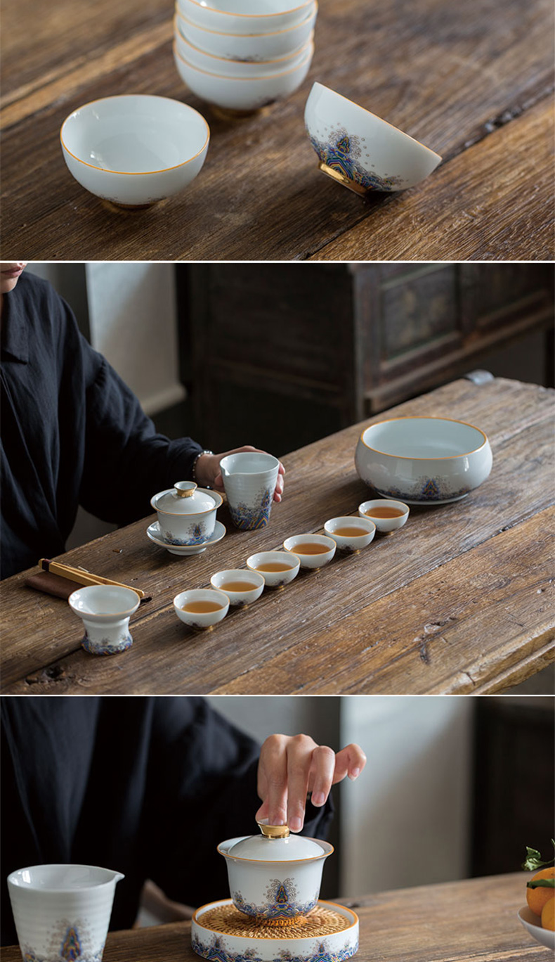 Zhuo imperial enamel only three tureen household kung fu tea set ceramic tea cup pot of white porcelain bowl is large