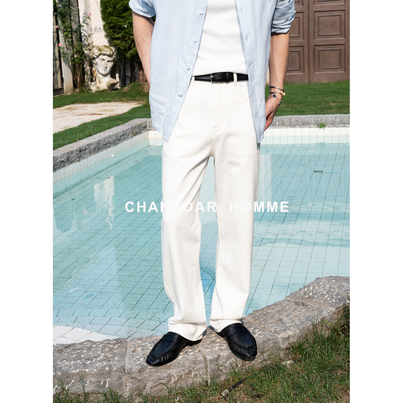 Chansoar Japanese Imported Triacetate Smooth Breathable Slightly Loose White Jeans Straight-Leg Versatile Long Pants Chansoar Japanese Imported Triacetate Smooth Breathable Slightly Loose White Jeans Straight-Leg Versatile Long Pants