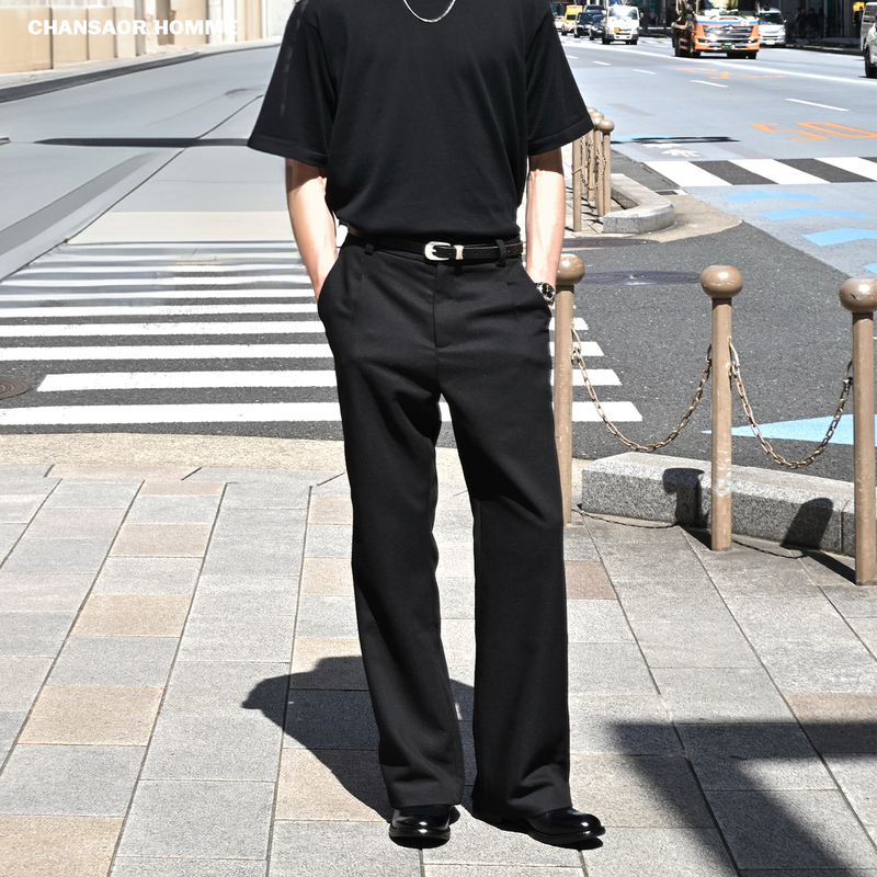Chansoar Spring/Summer Minimalist Row Style Loose Straight-Leg Slightly Flared Draped Black Casual Trousers Men's Dress Pants