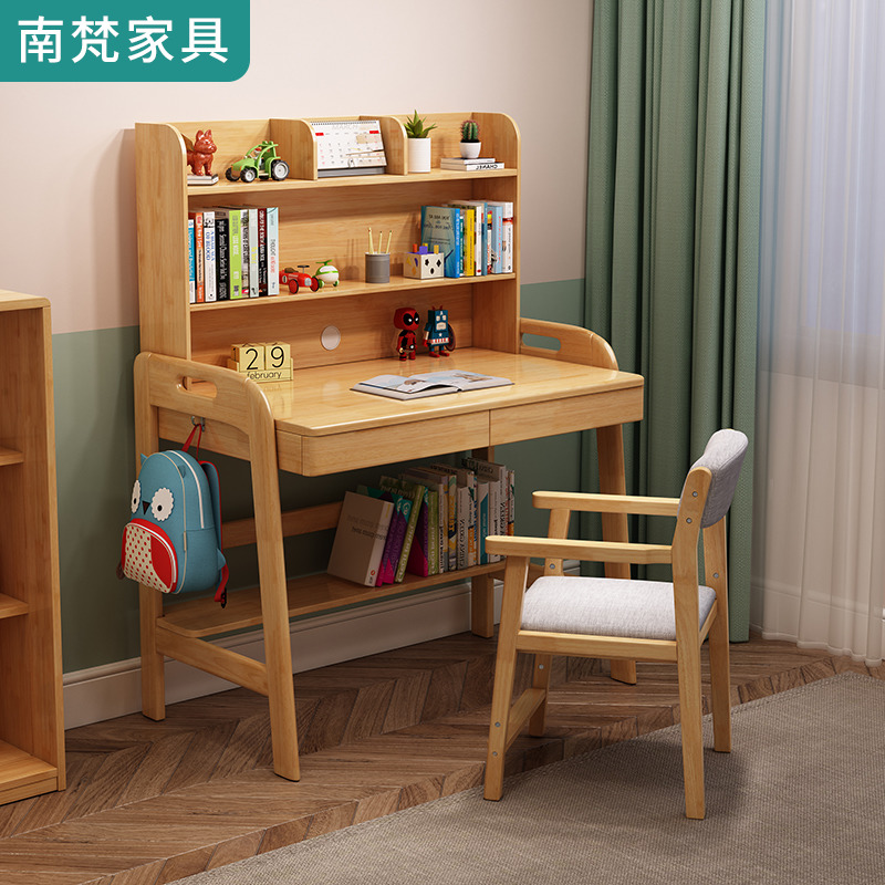 Solid wood small desk bookshelf integrated home small family type study table 70 80 90CM Bedroom children's desk
