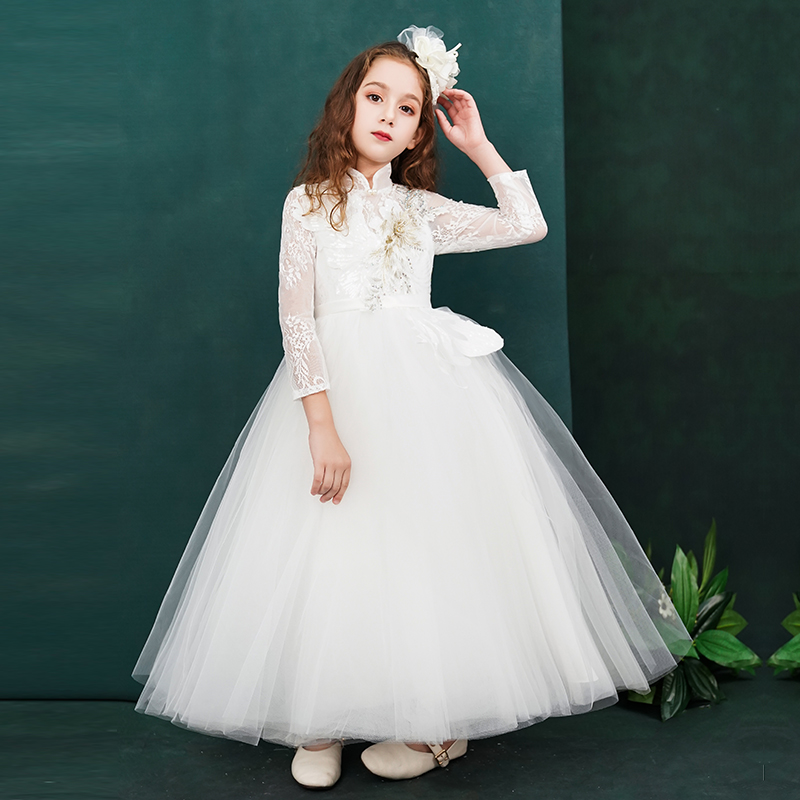 Children's dress girl princess dress fluffy wedding dress flower girl piano performance dress small host evening dress autumn