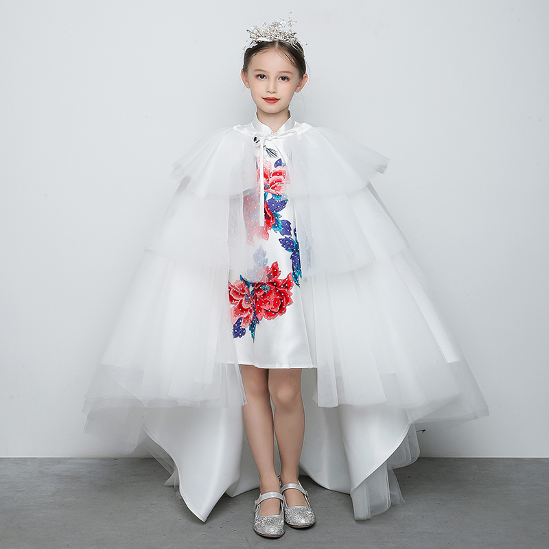 Chinese children's dress tail-dragging girl model catwalk performance costume flower girl princess skirt puffy gauze piano performance costume