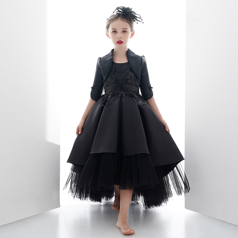 秋冬洋气必备!儿童礼服公主裙蓬蓬纱花童晚礼服黑色女童走秀钢琴演出服-儿童礼服-淘宝好物网