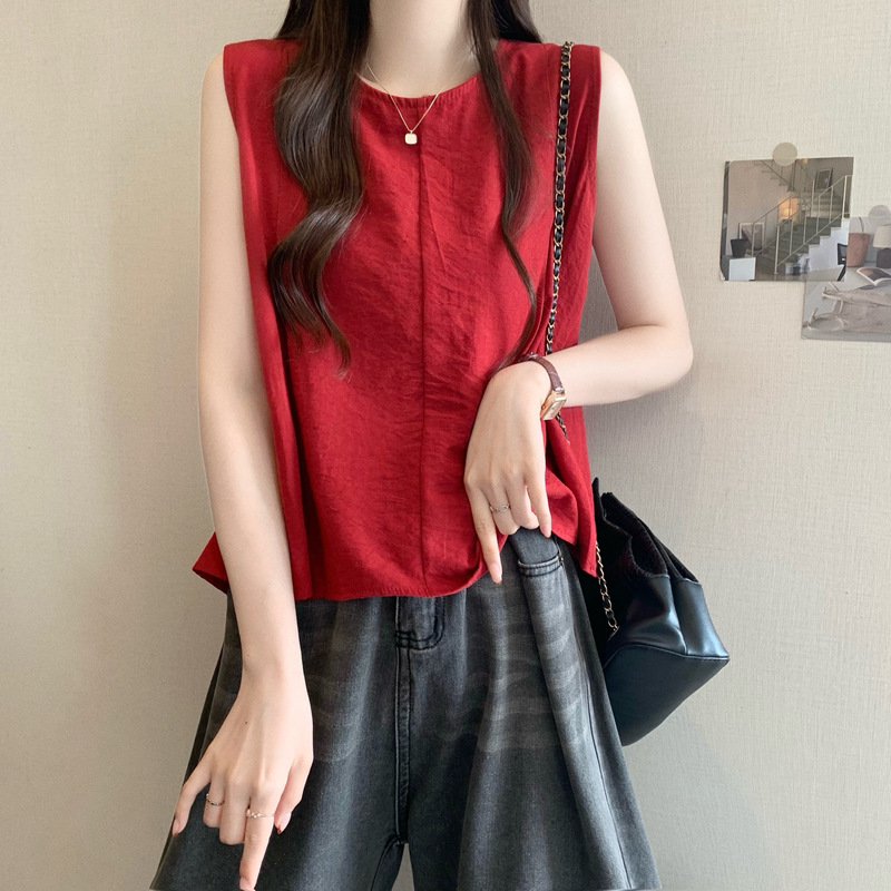 Sweet Klein Blue Sleeveless Babydoll Top for Women 2026 Summer Slimming Back-Tie Chic Loose Shirt