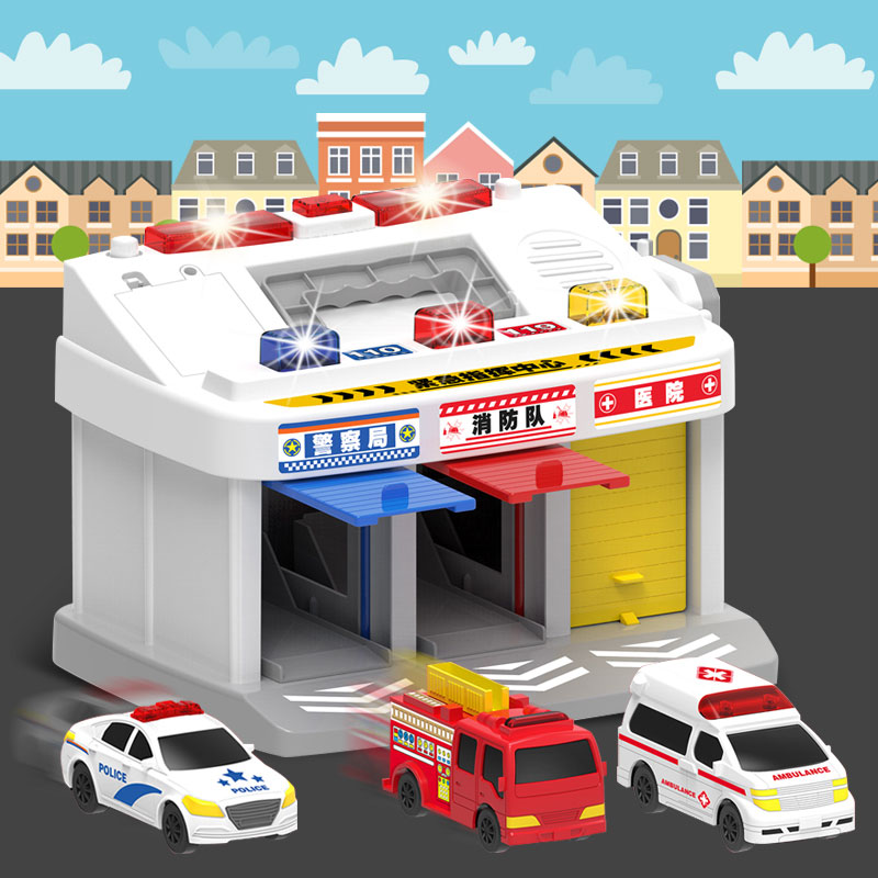 Children's command center ambulance boy toy police car fire rescue baby engineering parking lot inertia suit