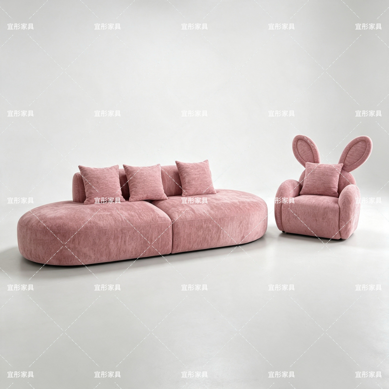 Second-Hand Cream-Colored Chenille Straight-Row Sofa for Guesthouses, Clothing Stores, Beauty Salons, Hotel Lobbies, and Office Rest Areas Second-Hand Cream-Colored Chenille Straight-Row Sofa for Guesthouses, Clothing Stores, Beauty Salons, Hotel Lobbies, and Office Rest Areas